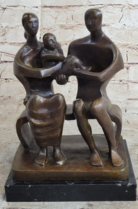 Henry Moore Family in Park Bench Bronze Sculpture Marble Base