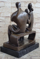 Henry Moore Family in Park Bench Bronze Sculpture Marble Base