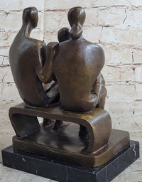 Henry Moore Family in Park Bench Bronze Sculpture Marble Base