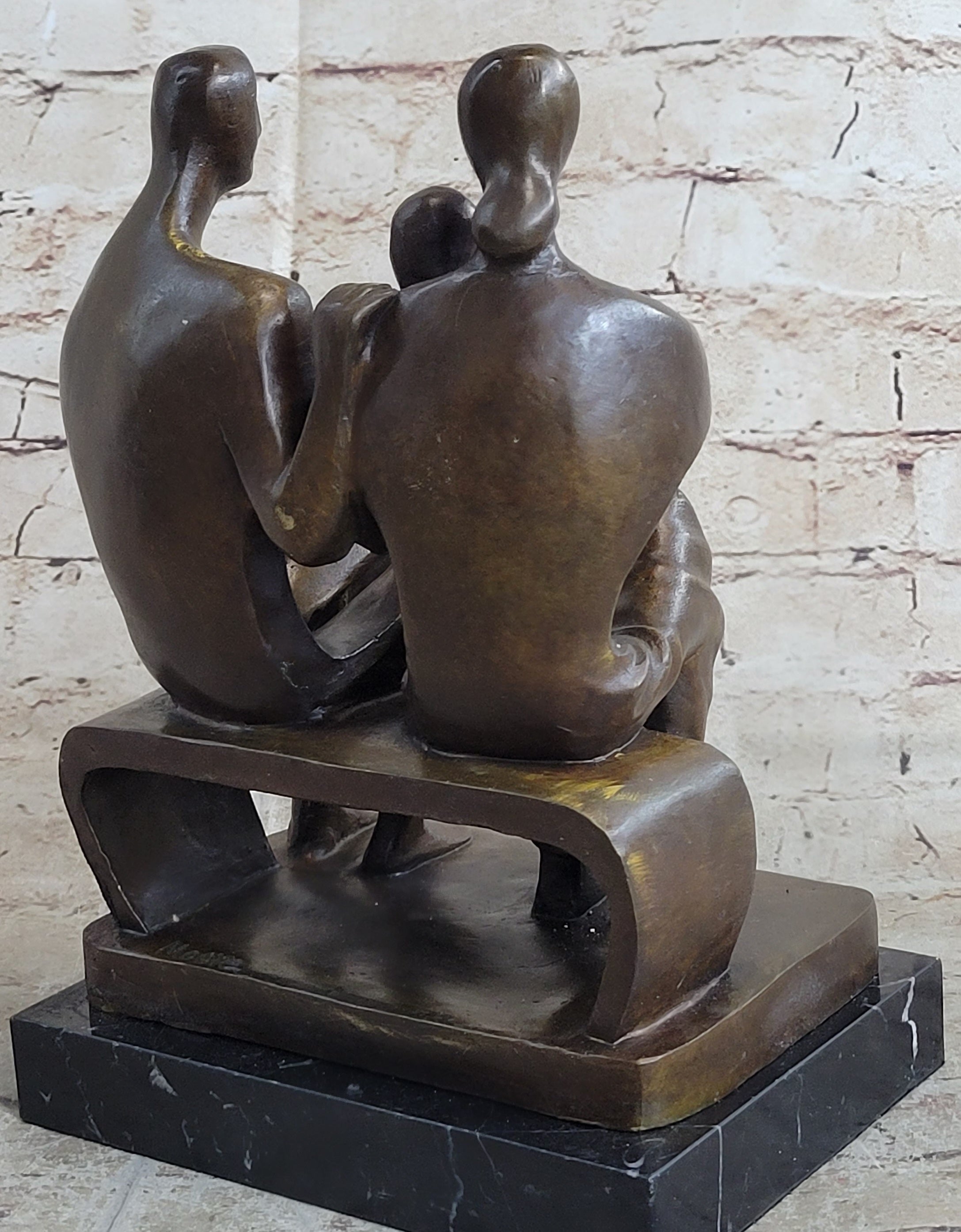 Henry Moore Family in Park Bench Bronze Sculpture Marble Base