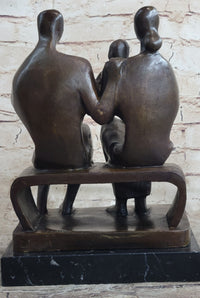 Henry Moore Family in Park Bench Bronze Sculpture Marble Base