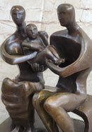 Henry Moore Family in Park Bench Bronze Sculpture Marble Base