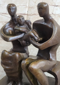 Henry Moore Family in Park Bench Bronze Sculpture Marble Base