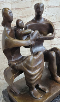 Henry Moore Family in Park Bench Bronze Sculpture Marble Base