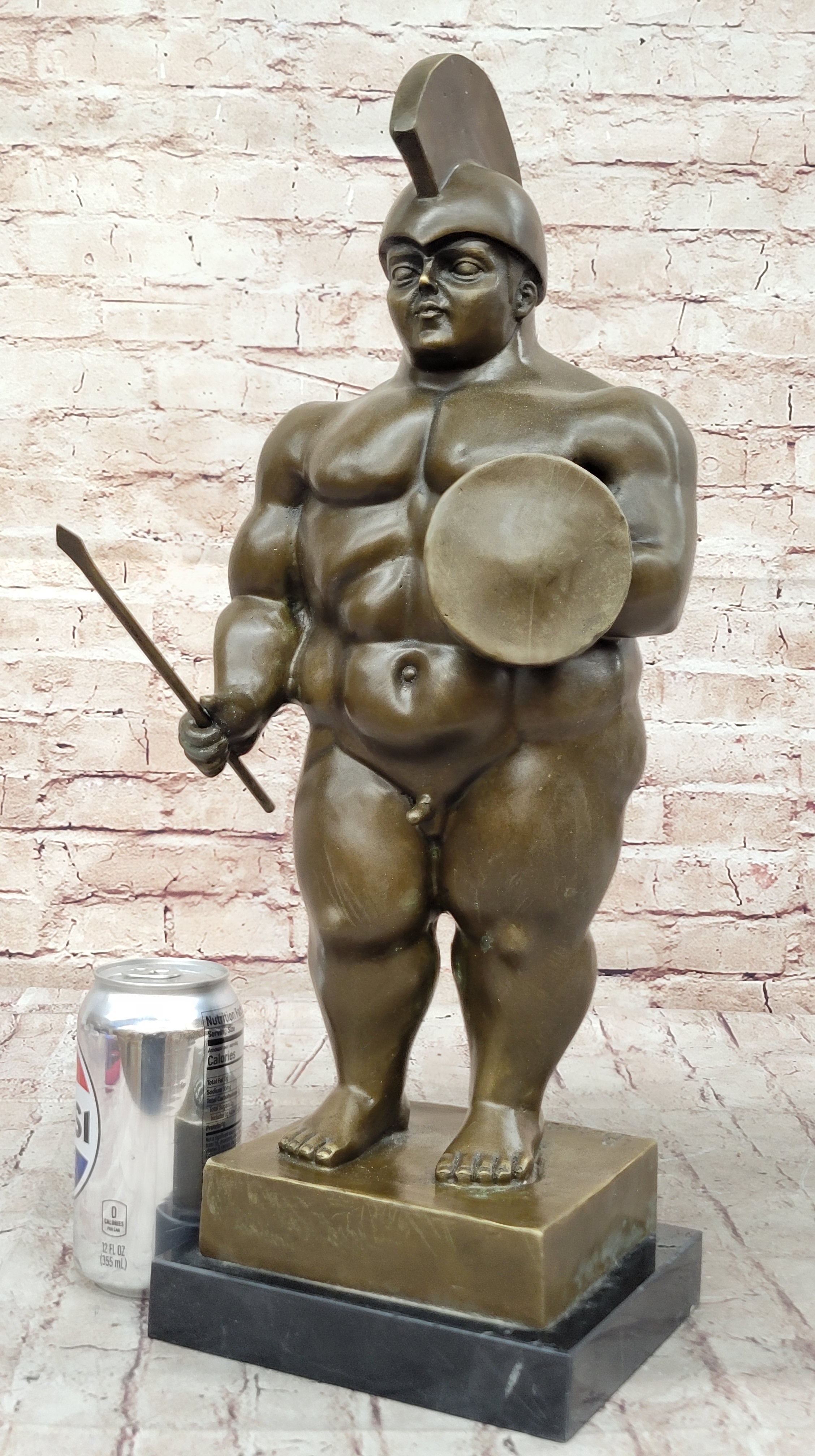 Greek or Roman Warrior by Botero Bronze Sculpture Marble Base