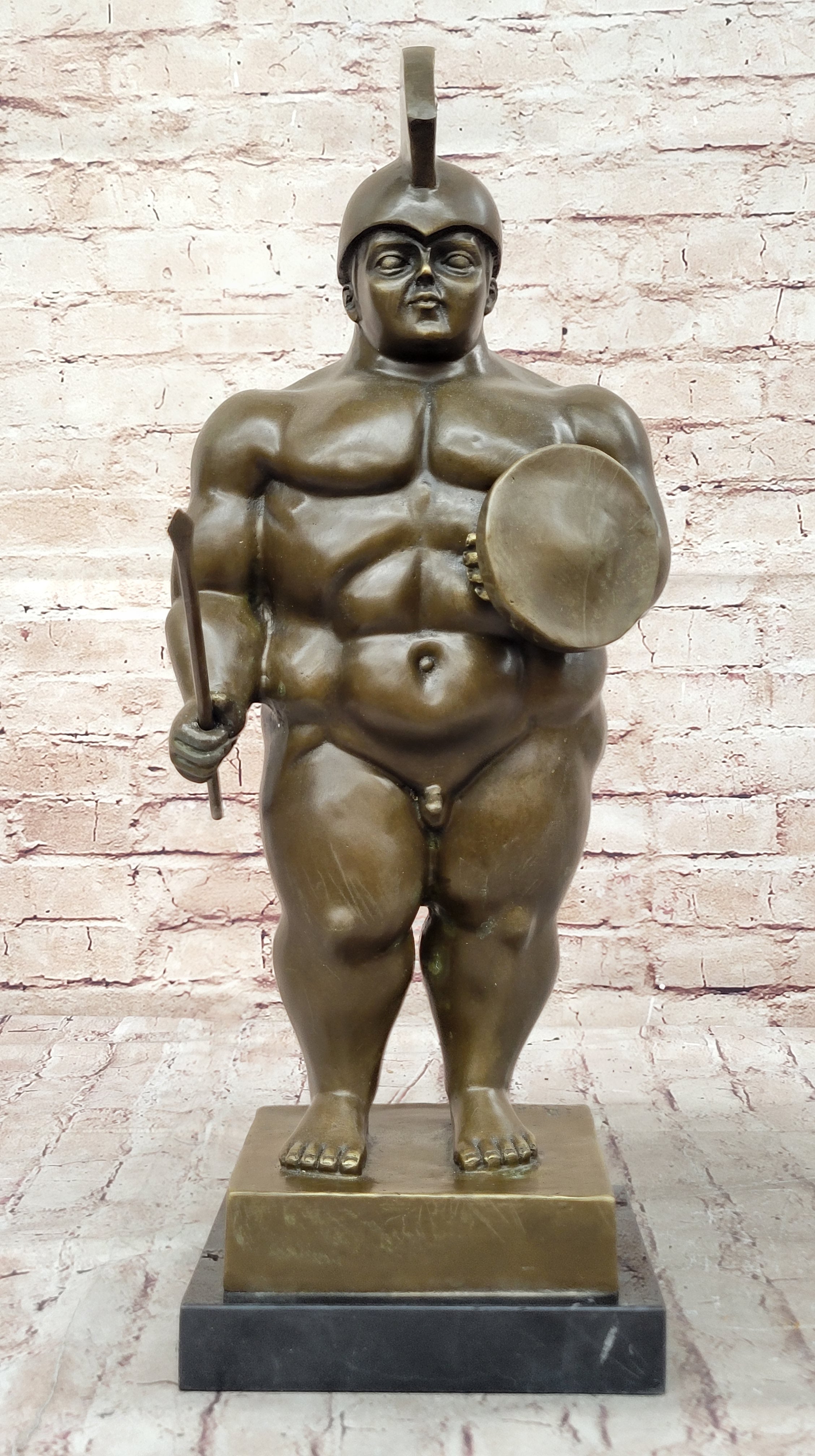 Greek or Roman Warrior by Botero Bronze Sculpture Marble Base