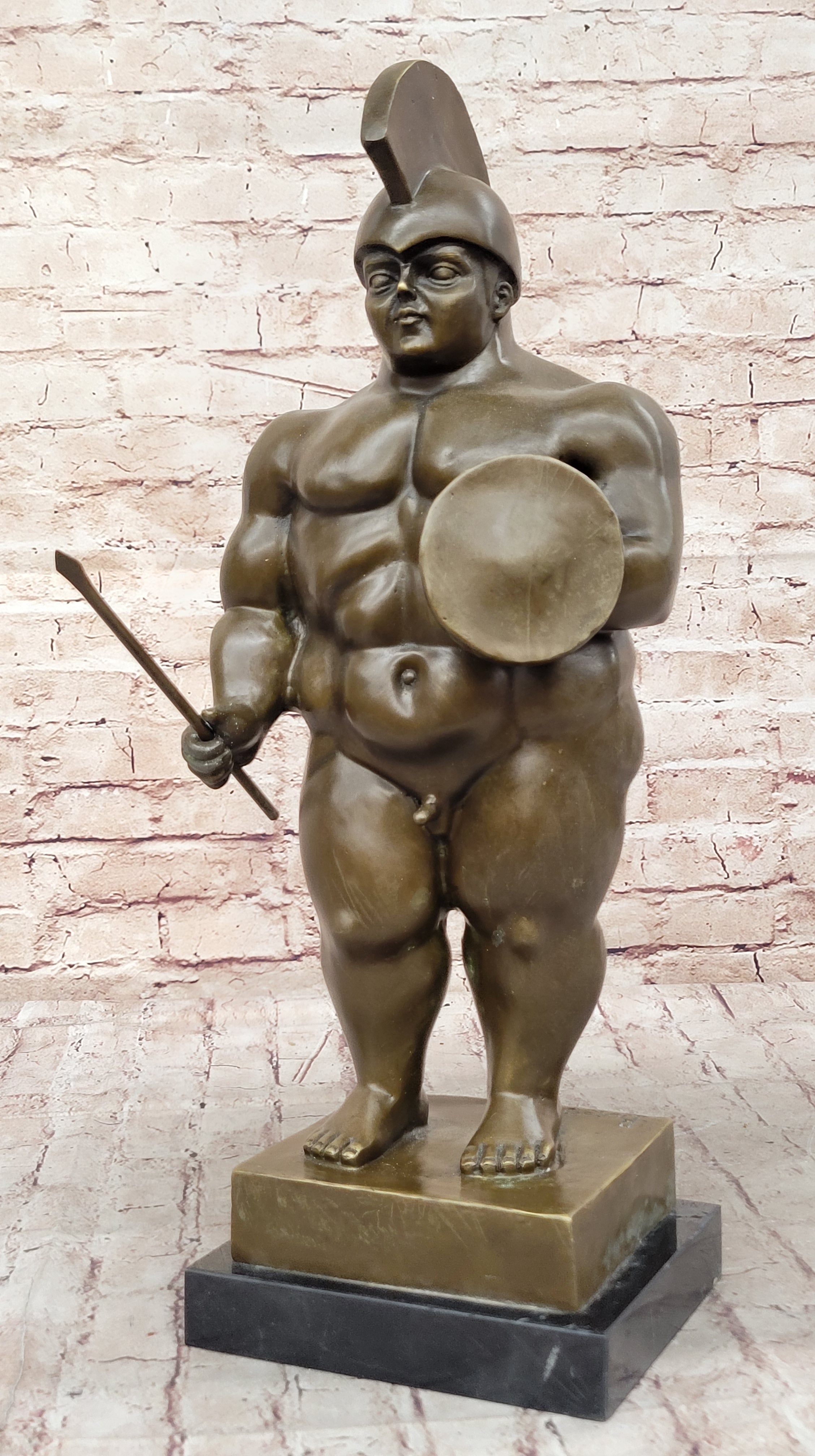 Greek or Roman Warrior by Botero Bronze Sculpture Marble Base