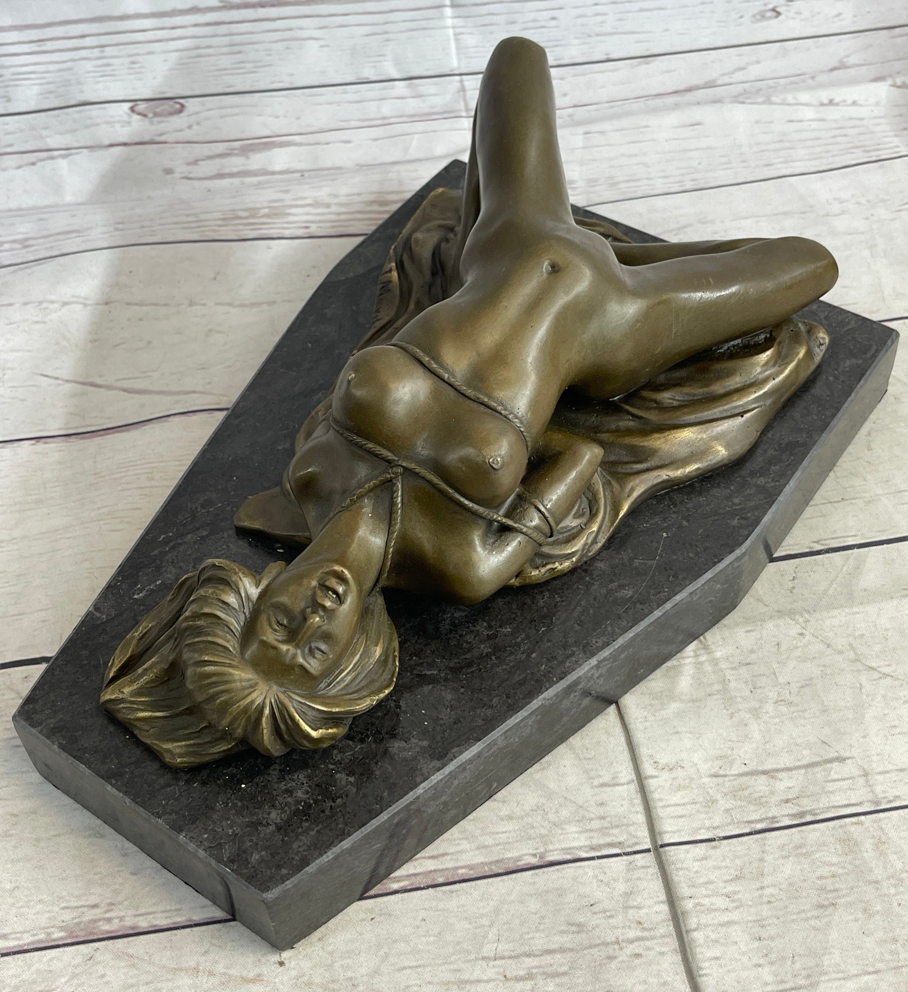 Erotic Art Bondage Girl Tied Up S&M Sex Bronze Sculpture Signed