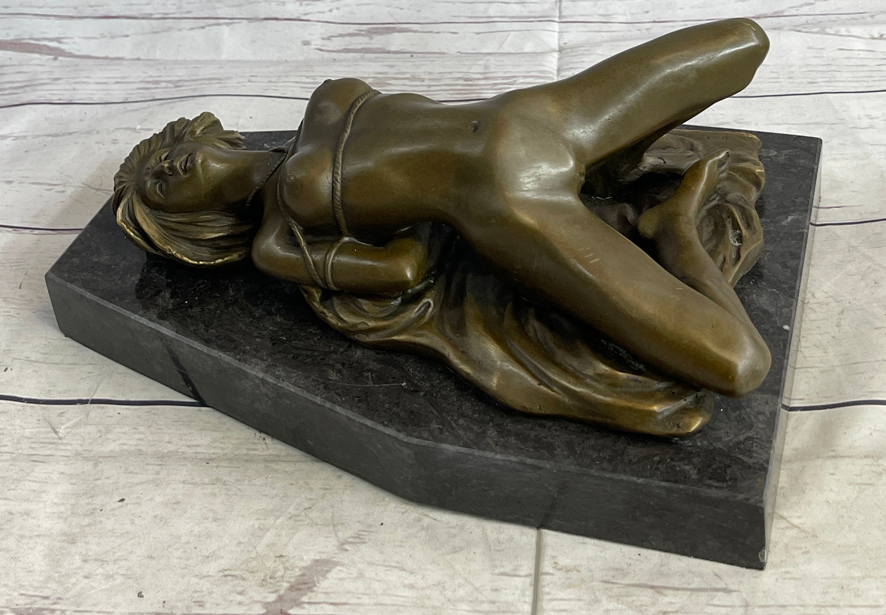 Erotic Art Bondage Girl Tied Up S&M Sex Bronze Sculpture Signed