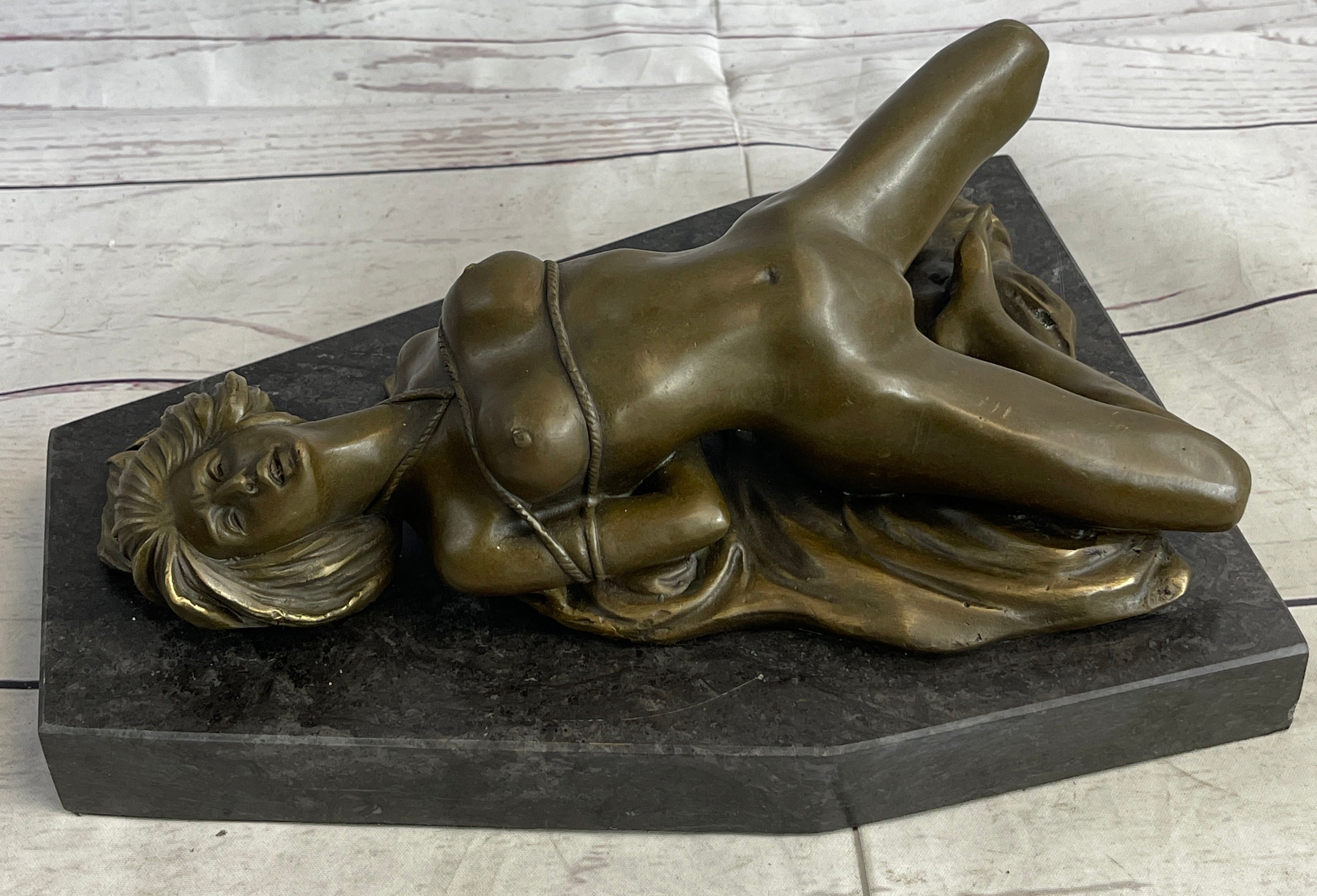 Erotic Art Bondage Girl Tied Up S&M Sex Bronze Sculpture Signed