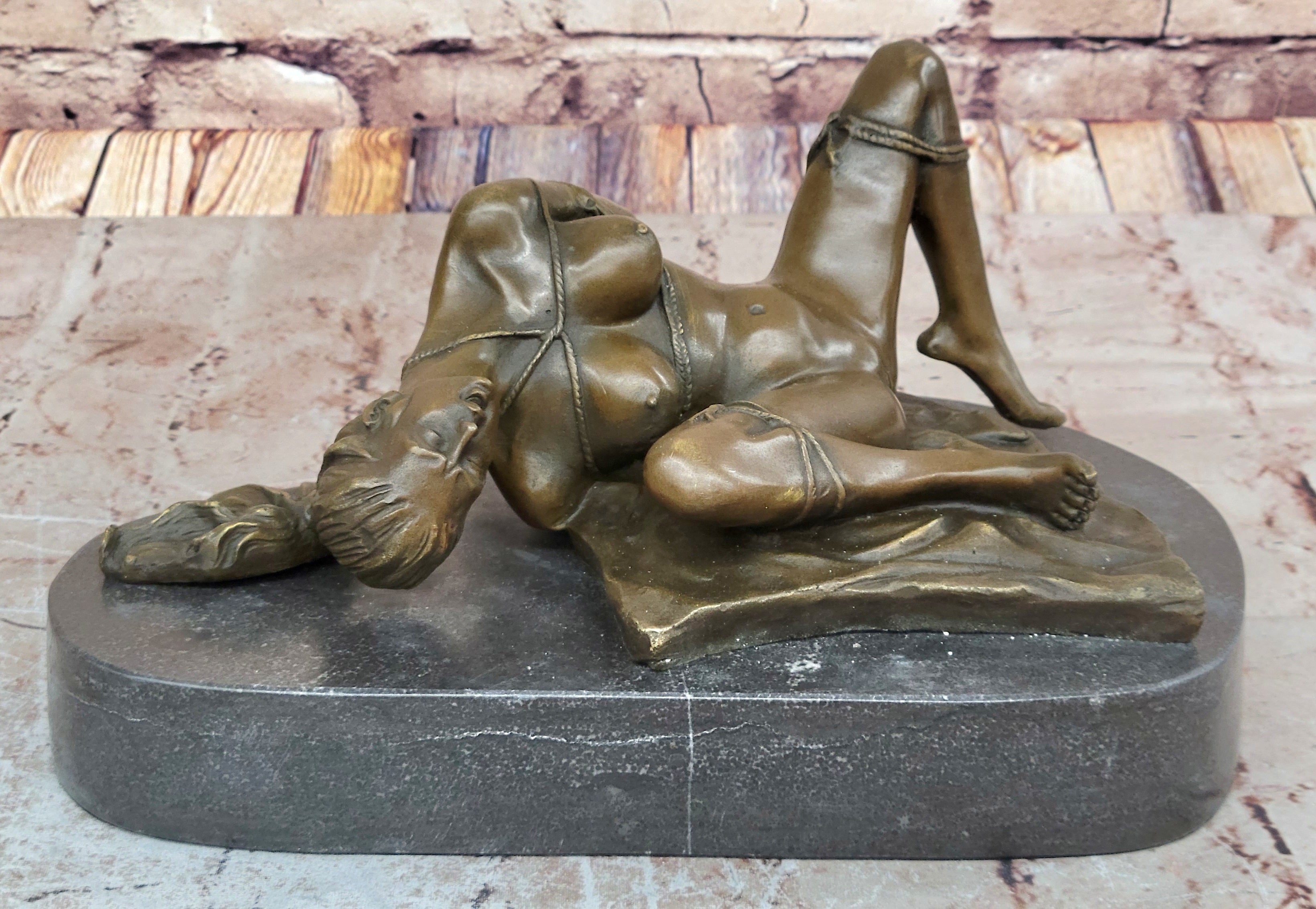 Erotic Bondage Bronze Sculpture Figure Girl Tied Up on her Back Mavchi