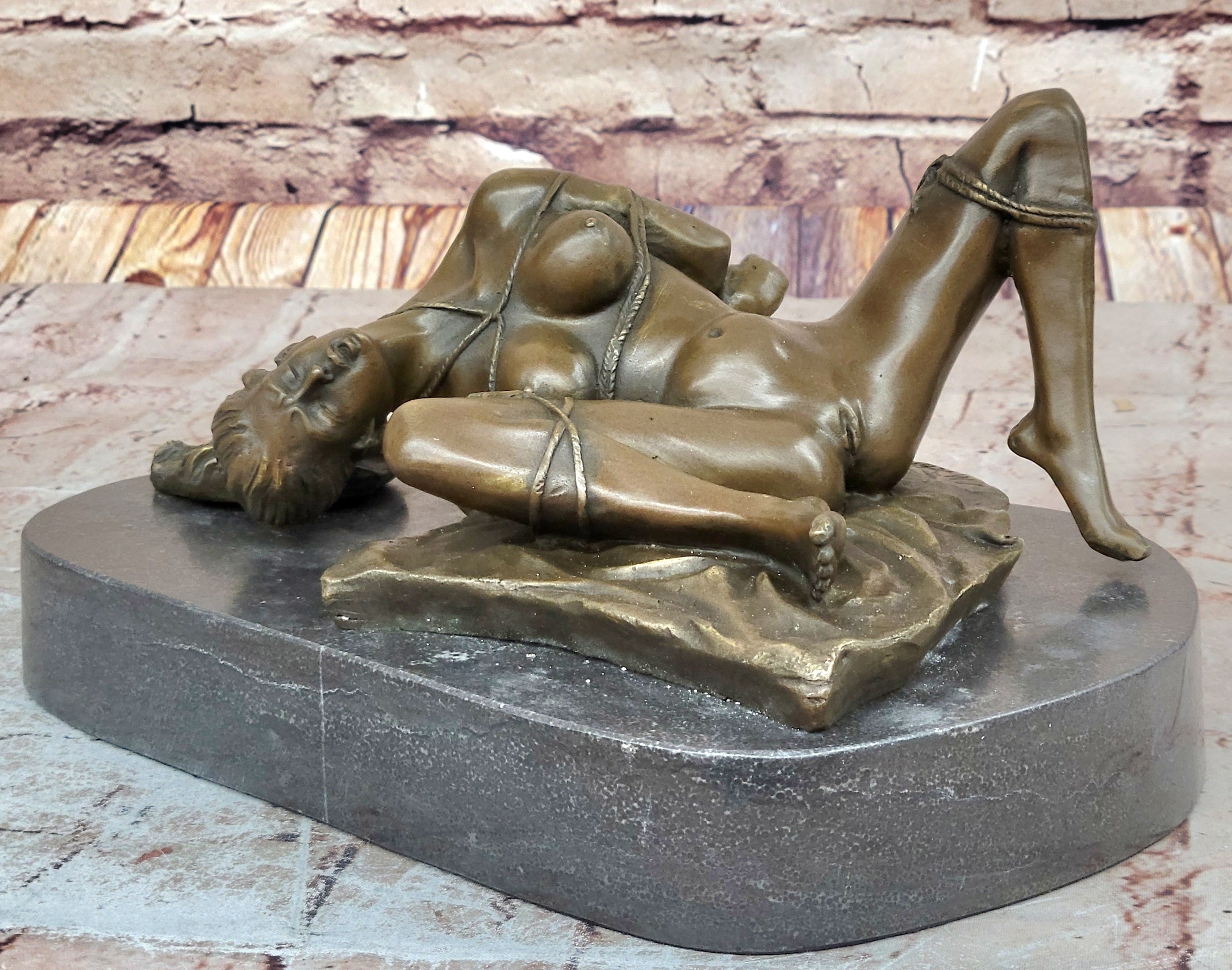 Erotic Bondage Bronze Sculpture Figure Girl Tied Up on her Back Mavchi