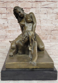 Bronze Erotic Art Sculpture by Mavchi Two Lesbian Lovers Strap-On Sex
