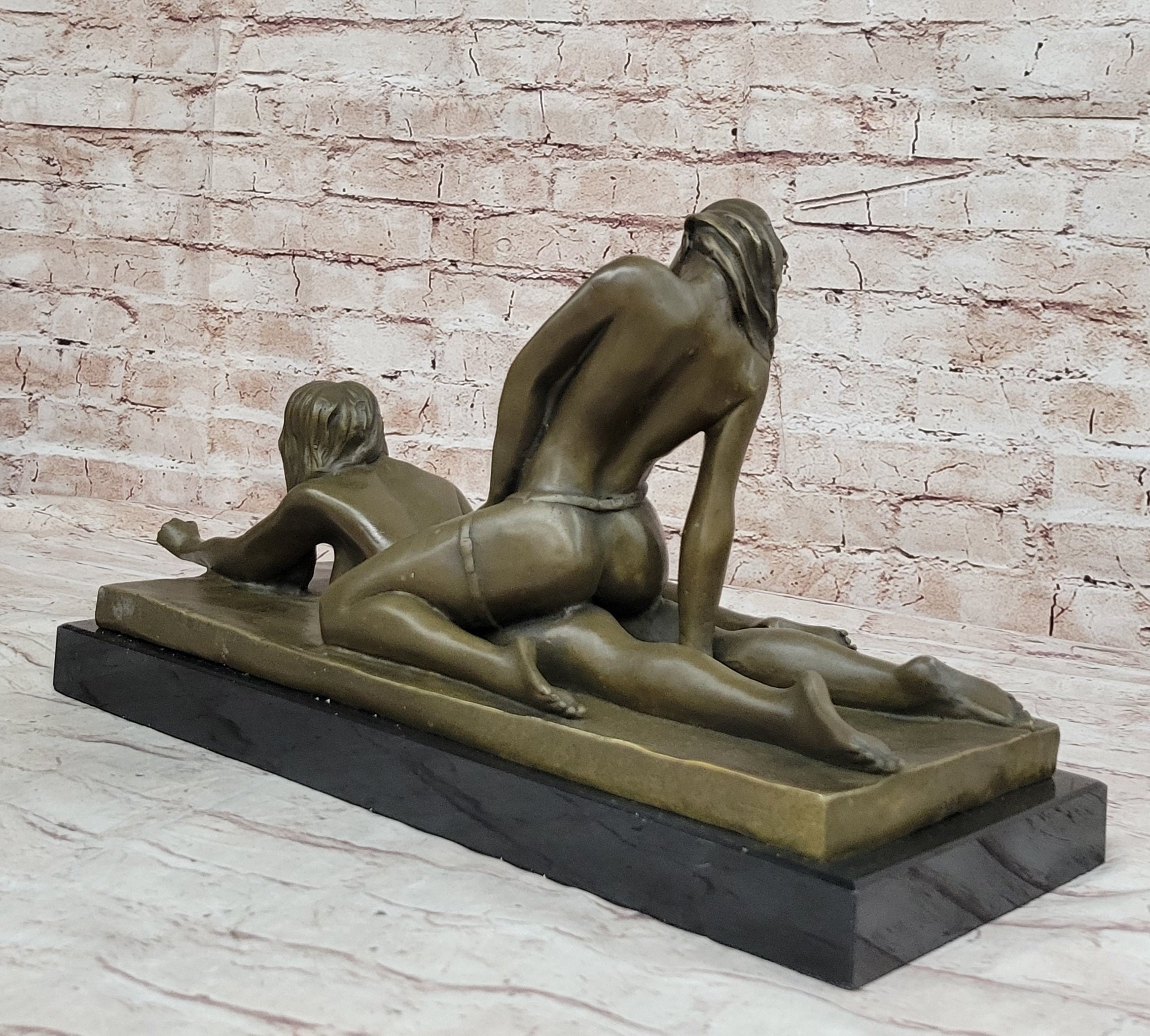 Bronze Erotic Art Sculpture by Mavchi Two Lesbian Lovers Strap-On Sex