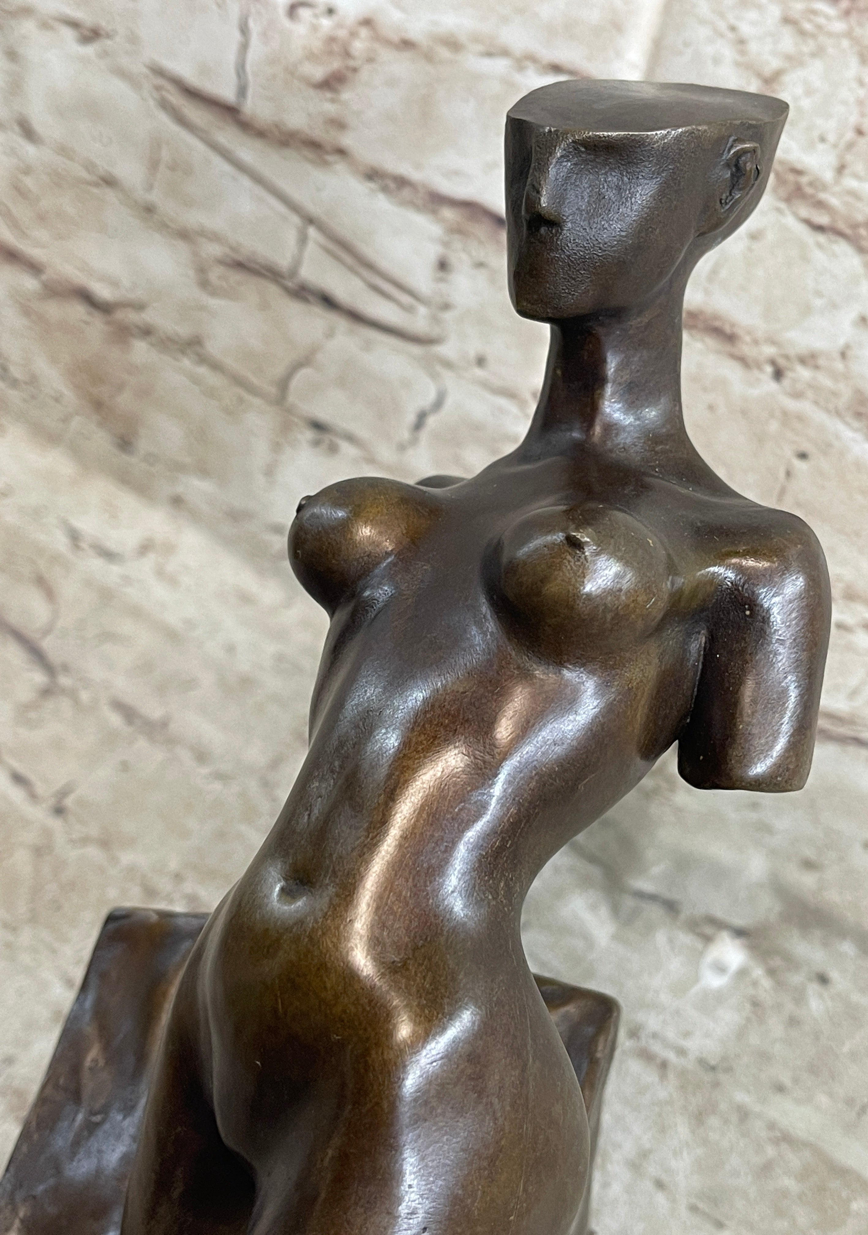 Abstract Surrealism Modern Art Sculpture of Nude Partial Female Figure on Marble Base