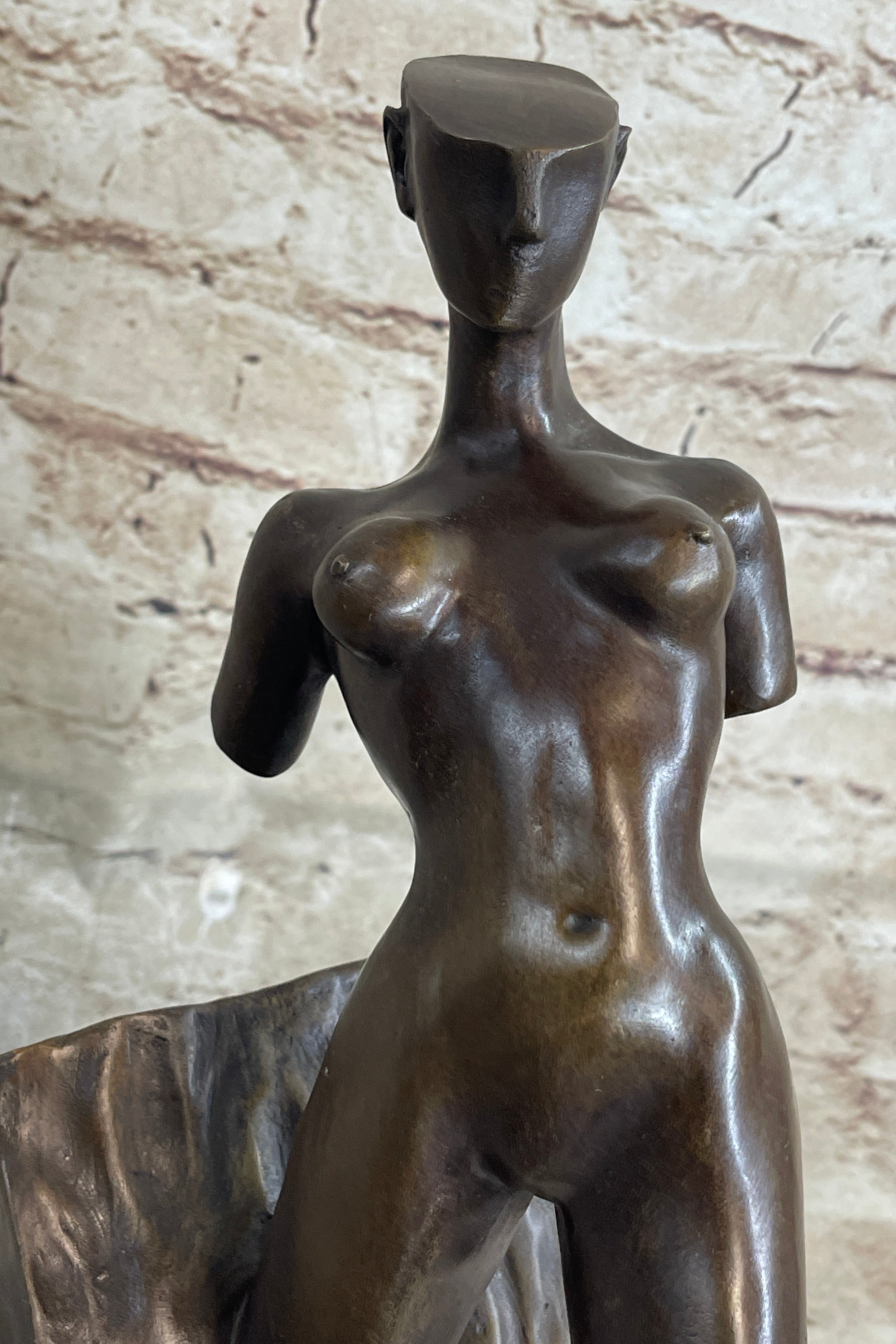 Abstract Surrealism Modern Art Sculpture of Nude Partial Female Figure on Marble Base