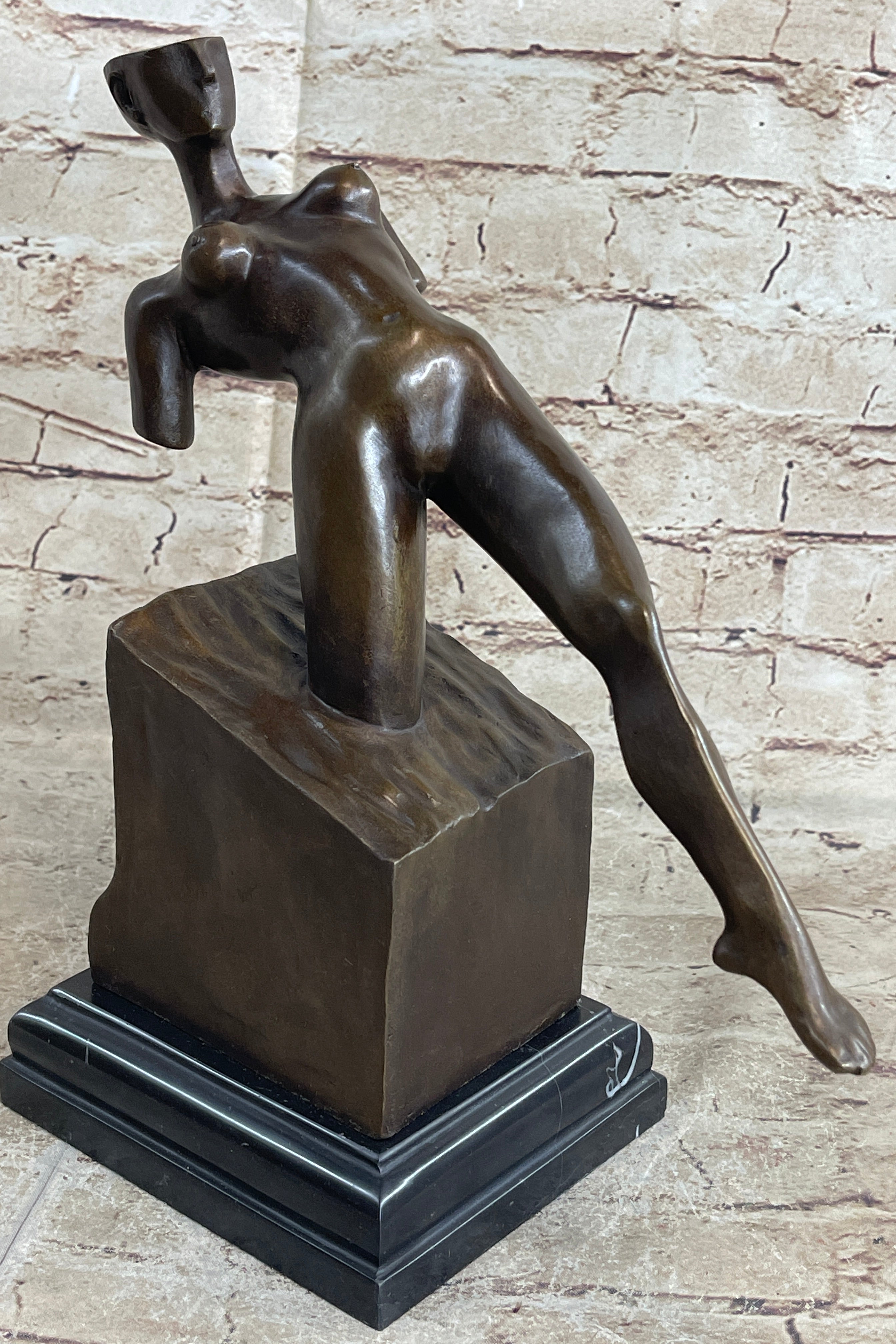 Abstract Surrealism Modern Art Sculpture of Nude Partial Female Figure on Marble Base