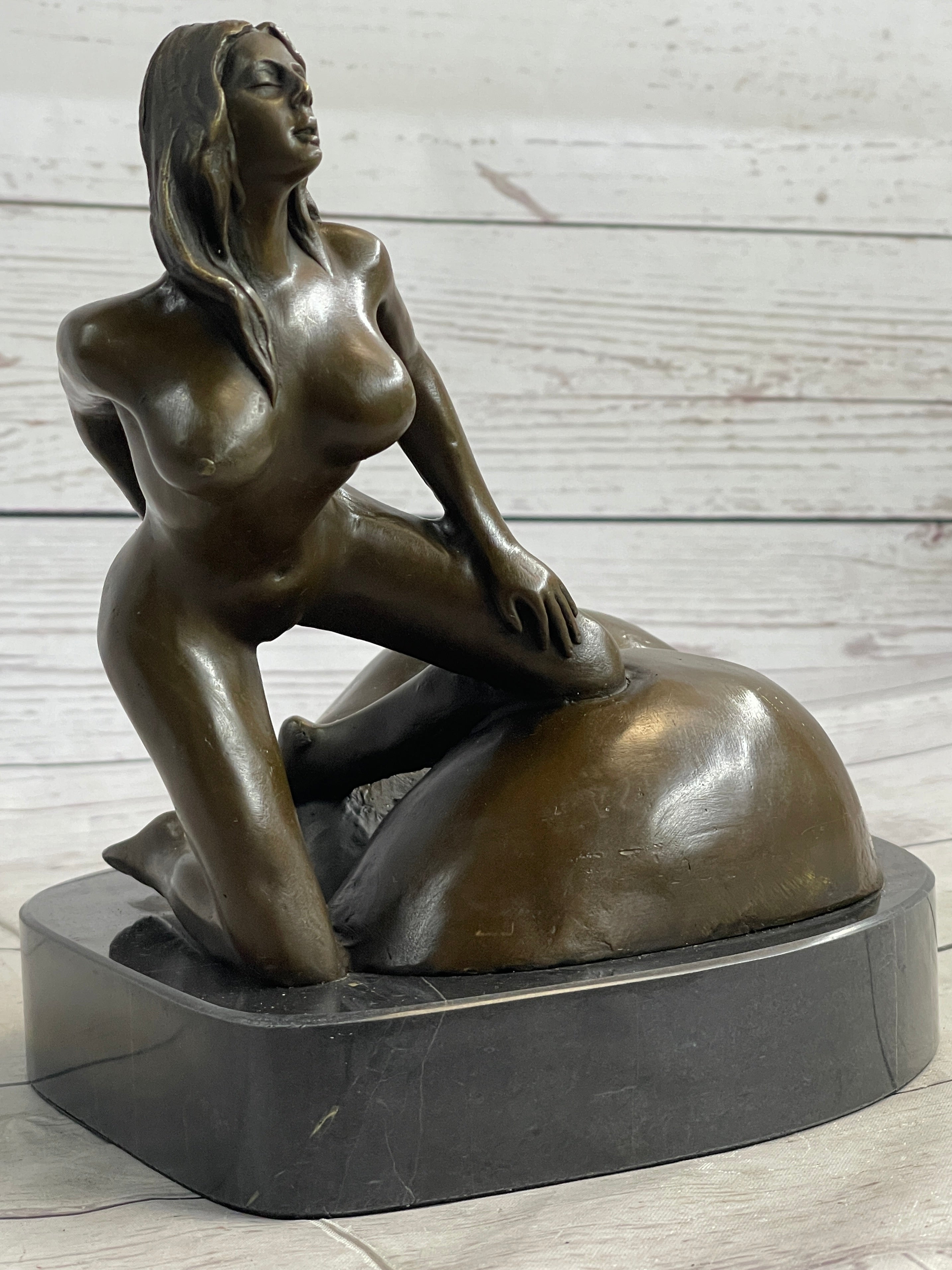 Mavchi Nude Woman Resting on a large Ass Bronze Erotic Sculpture