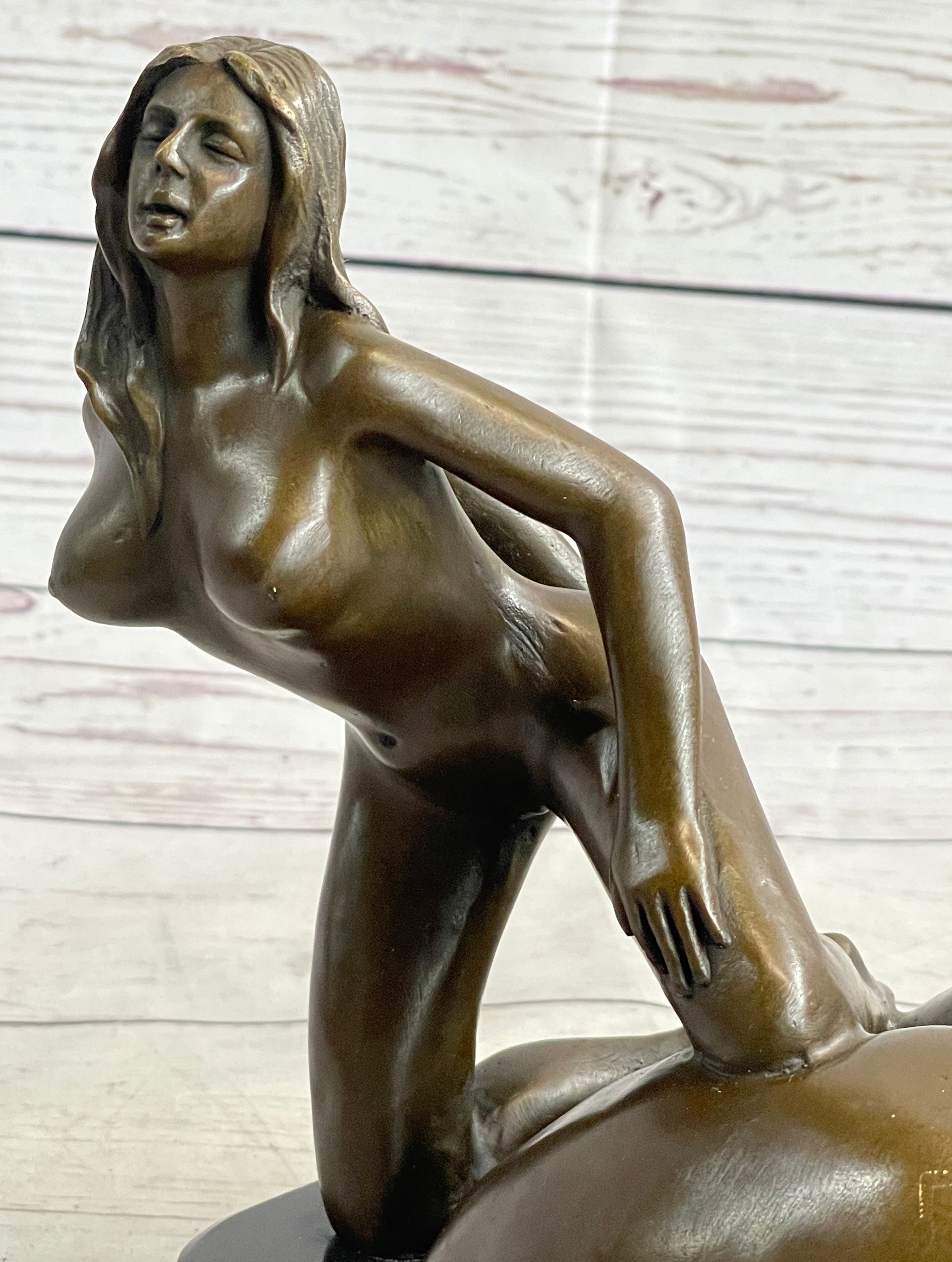 Mavchi Nude Woman Resting on a large Ass Bronze Erotic Sculpture