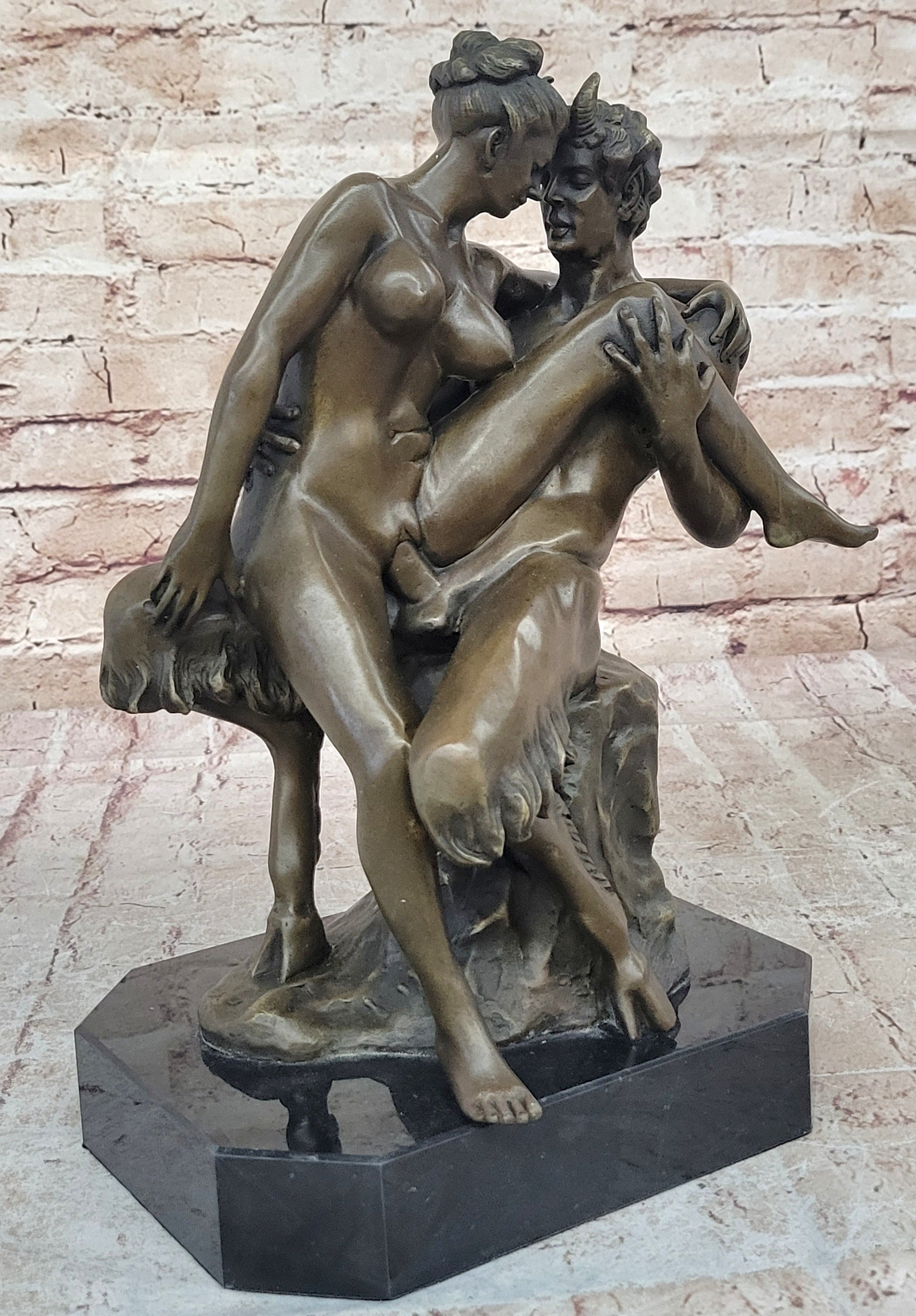Satyr & Nymph Nude Female Having Sex Erotic Bronze Statue Sculpture Original Art 13" x 10"