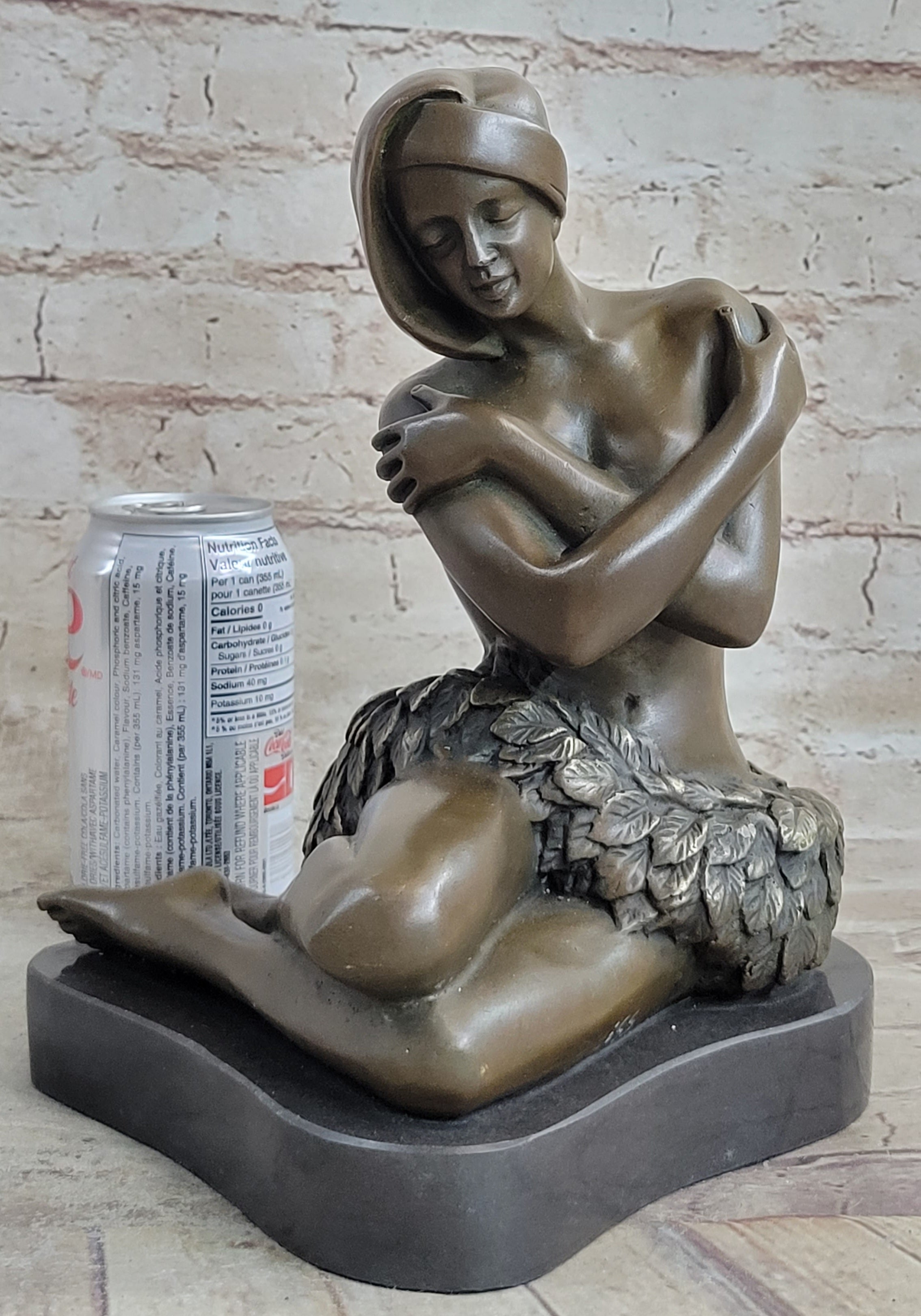 Topless Hawaiian Girl Bronze Figure on Marble Base