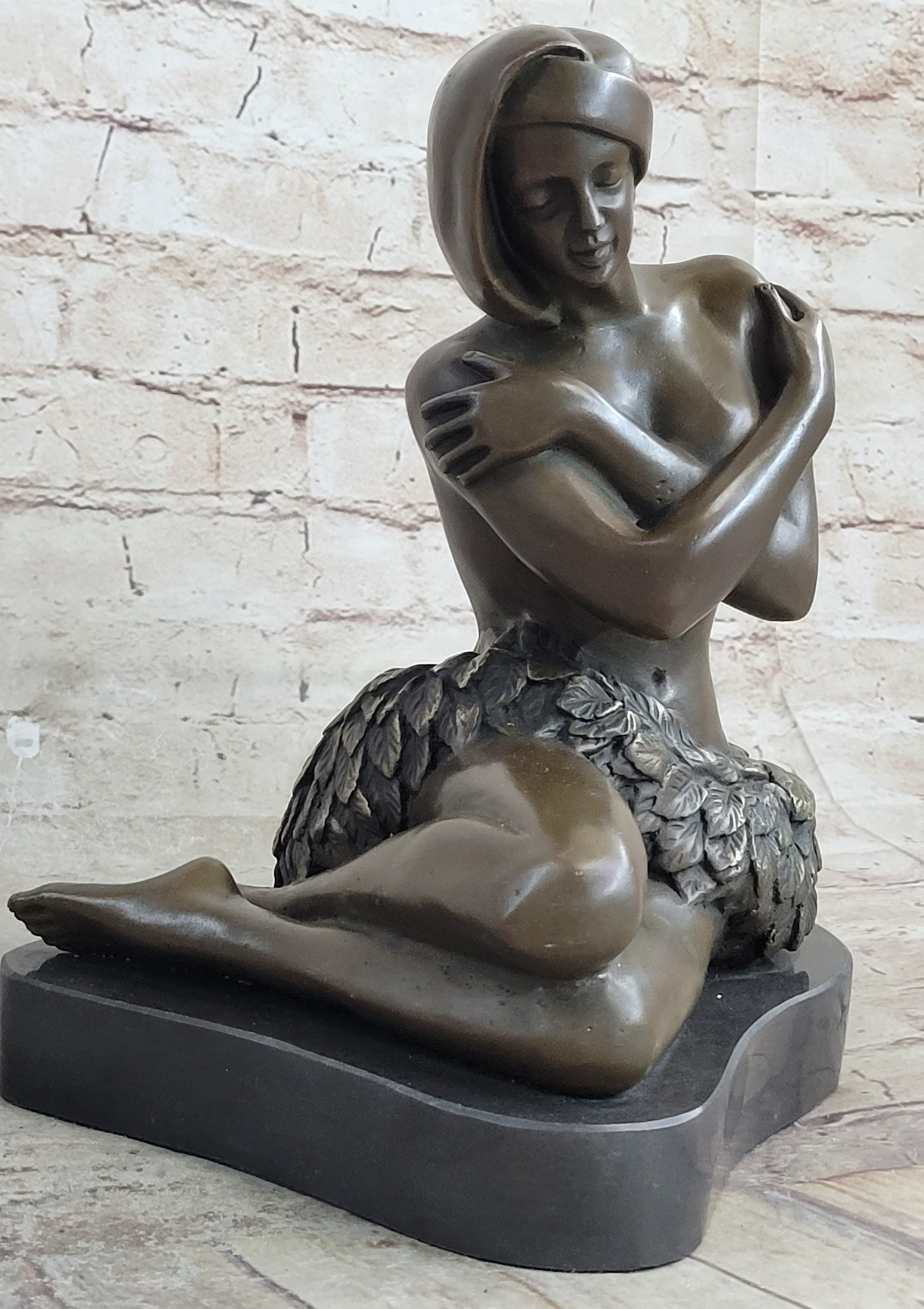 Topless Hawaiian Girl Bronze Figure on Marble Base