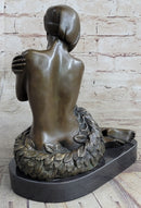 Topless Hawaiian Girl Bronze Figure on Marble Base