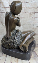 Topless Hawaiian Girl Bronze Figure on Marble Base