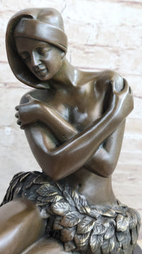 Topless Hawaiian Girl Bronze Figure on Marble Base