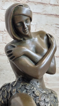 Topless Hawaiian Girl Bronze Figure on Marble Base