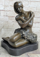 Topless Hawaiian Girl Bronze Figure on Marble Base