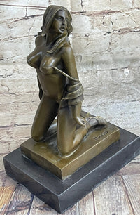 Erotic Nude Female Figure Girl with Whip Bondage Sex Bronze Sculpture Statue Art