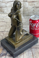 Erotic Nude Female Figure Girl with Whip Bondage Sex Bronze Sculpture Statue Art