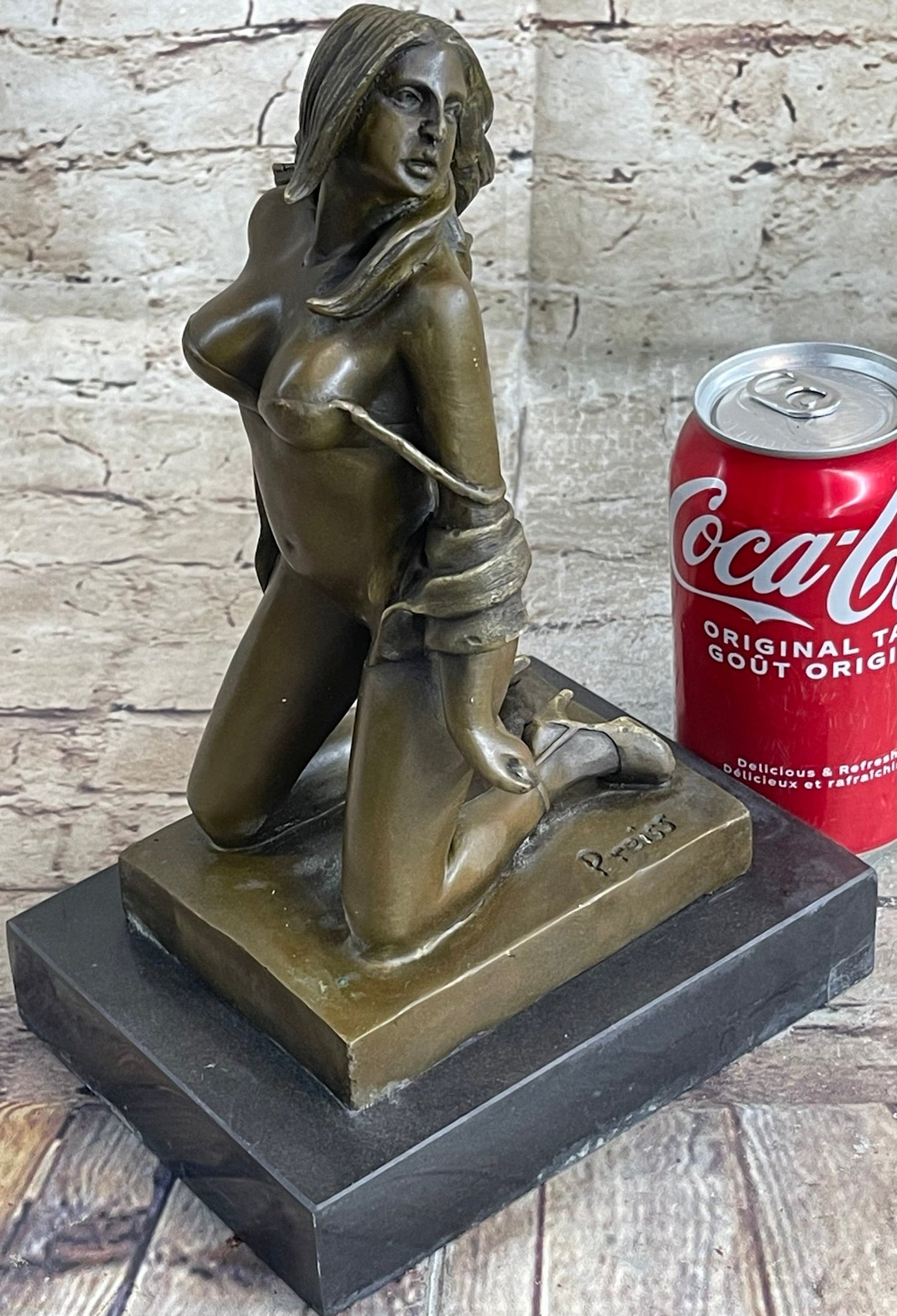 Erotic Nude Female Figure Girl with Whip Bondage Sex Bronze Sculpture Statue Art