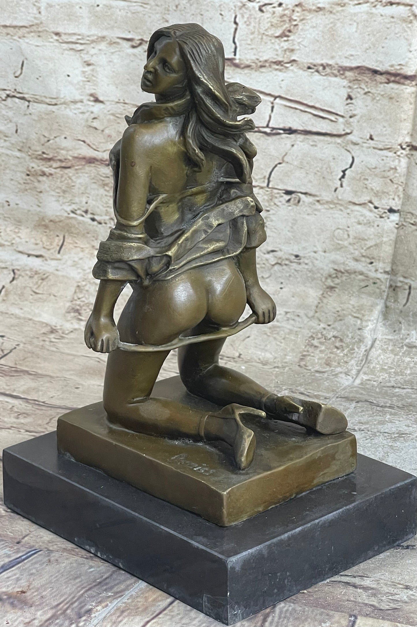 Erotic Nude Female Figure Girl with Whip Bondage Sex Bronze Sculpture Statue Art