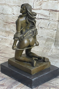 Erotic Nude Female Figure Girl with Whip Bondage Sex Bronze Sculpture Statue Art