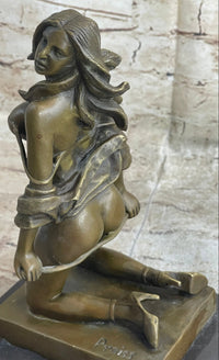 Erotic Nude Female Figure Girl with Whip Bondage Sex Bronze Sculpture Statue Art