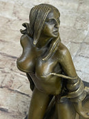 Erotic Nude Female Figure Girl with Whip Bondage Sex Bronze Sculpture Statue Art