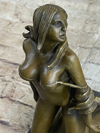 Erotic Nude Female Figure Girl with Whip Bondage Sex Bronze Sculpture Statue Art