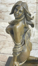 Erotic Nude Female Figure Girl with Whip Bondage Sex Bronze Sculpture Statue Art