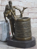 Erotic Real Bronze Sculpture Pen Holder Couple Having Sex Nude Figures