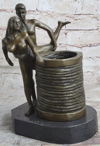 Erotic Real Bronze Sculpture Pen Holder Couple Having Sex Nude Figures