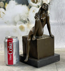 Nude Female Figure Girl Sitting One Leg Up Bronze Sculpture 11" x 5"