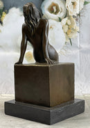 Nude Female Figure Girl Sitting One Leg Up Bronze Sculpture 11" x 5"