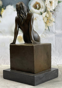 Nude Female Figure Girl Sitting One Leg Up Bronze Sculpture 11" x 5"