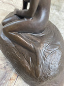 Nude Female Mermaid Figure Sitting on a Rock Bronze Statue Sculpture Signed Art