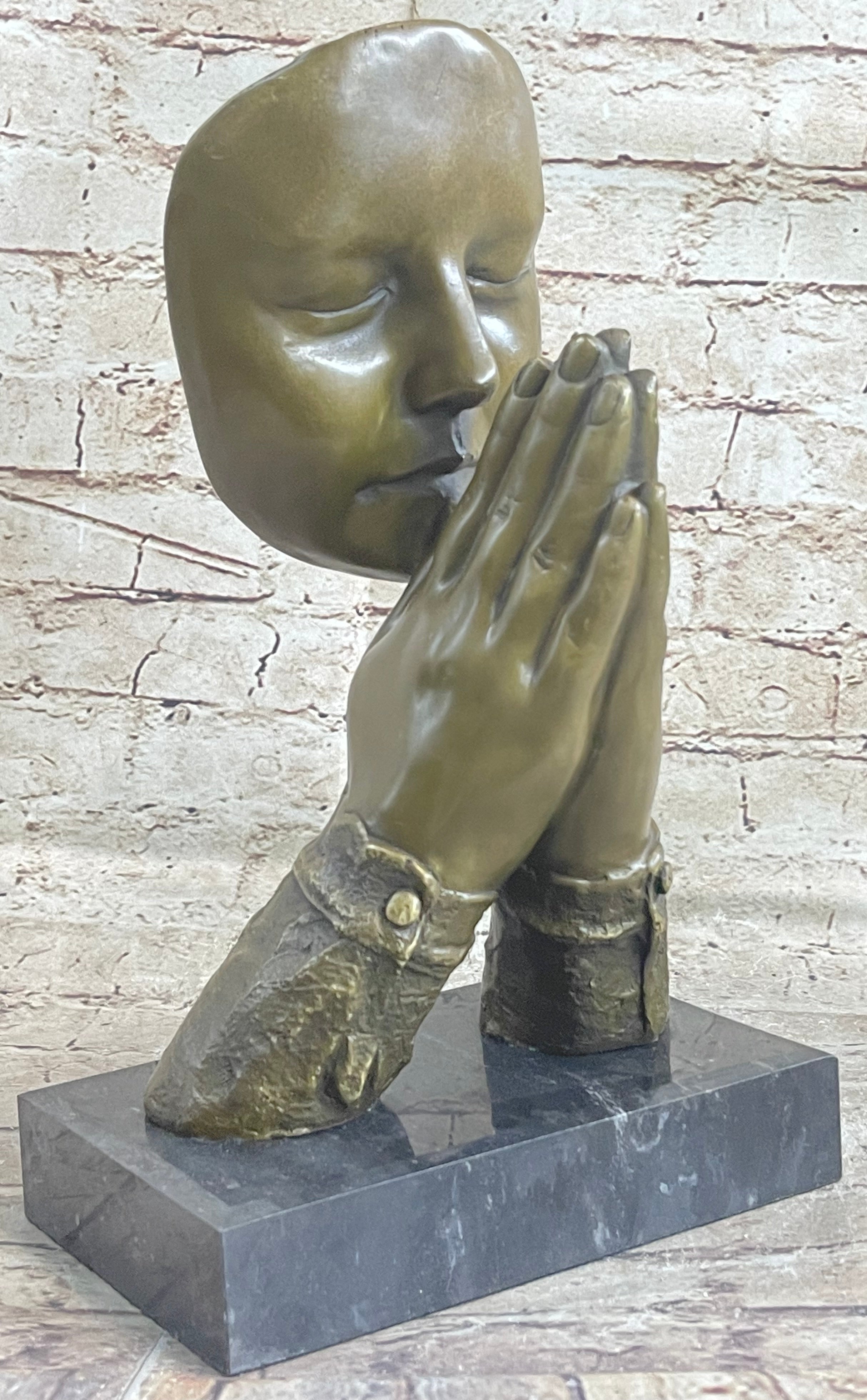 Praying Floating Face Bronze Metal Sculpture Surrealism Dali