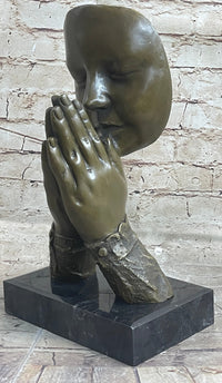Praying Floating Face Bronze Metal Sculpture Surrealism Dali
