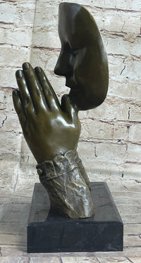 Praying Floating Face Bronze Metal Sculpture Surrealism Dali
