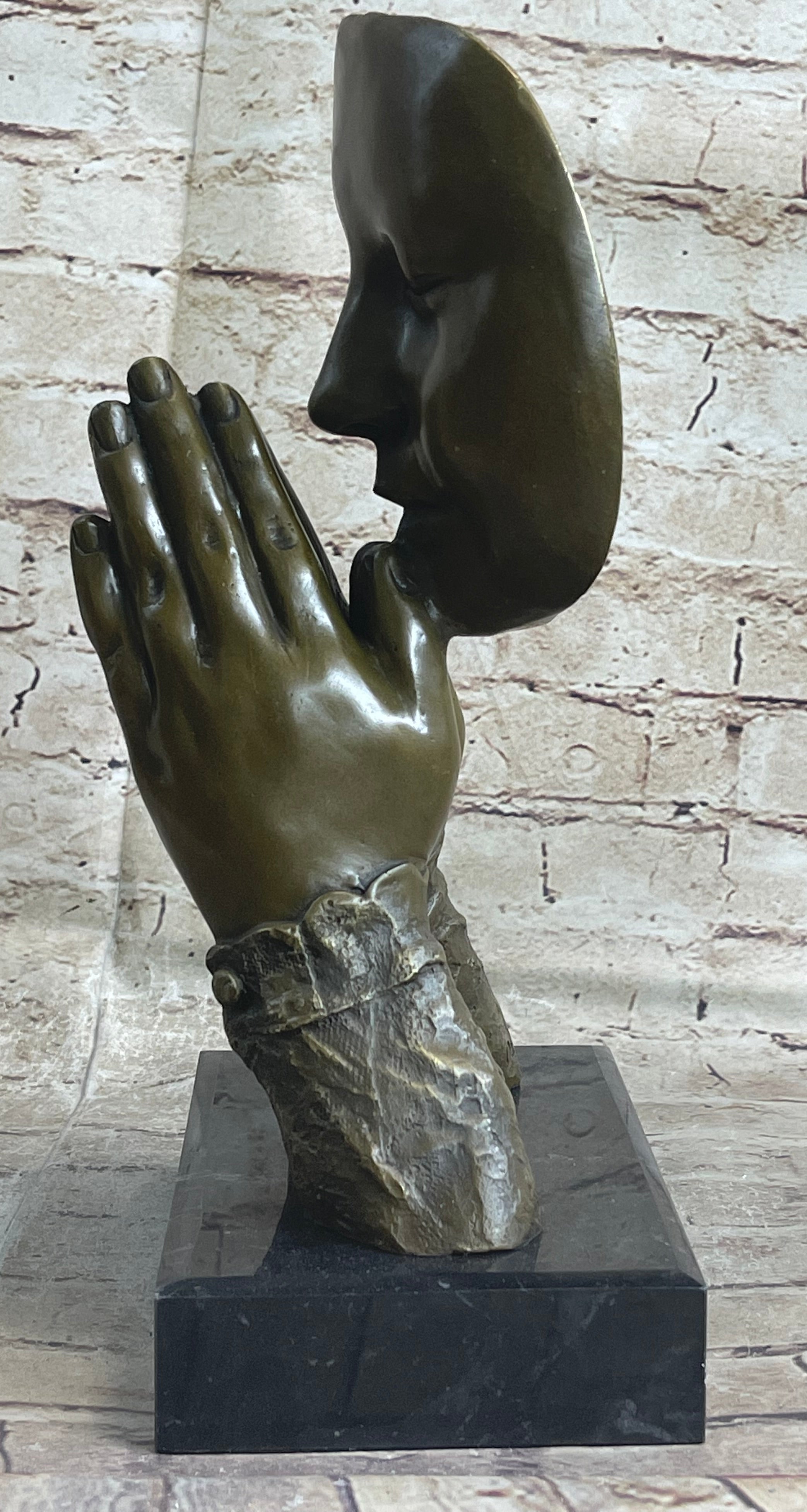 Praying Floating Face Bronze Metal Sculpture Surrealism Dali
